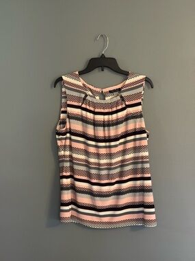 Tommy Hilfiger Sleeveless Pink Gray White and Black Striped Women's Blouse
